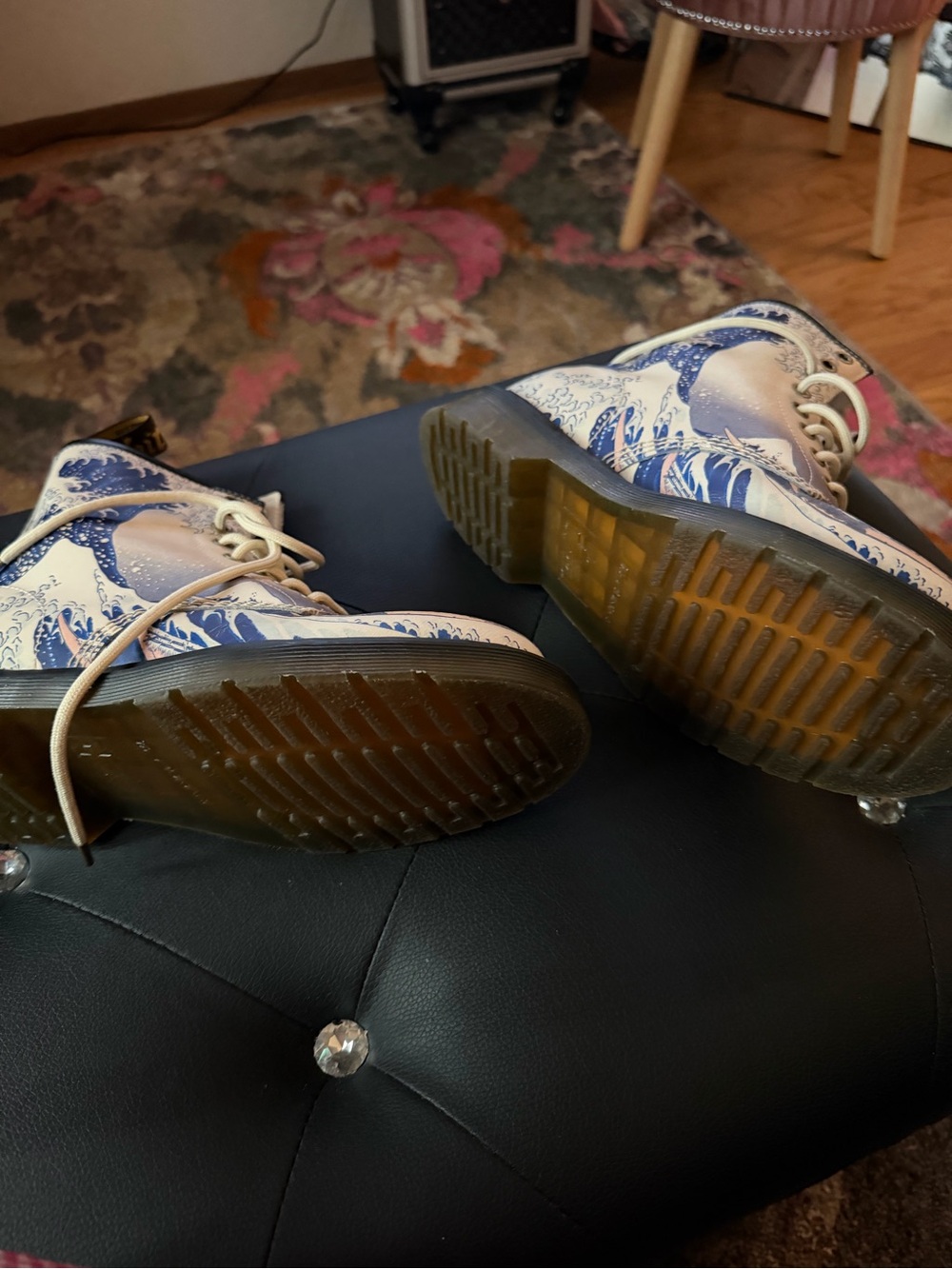Dr Martens Canvas Wave-Print Lace-Up Boots in Blue and Cream Limited Edition - Picture 4 of 4